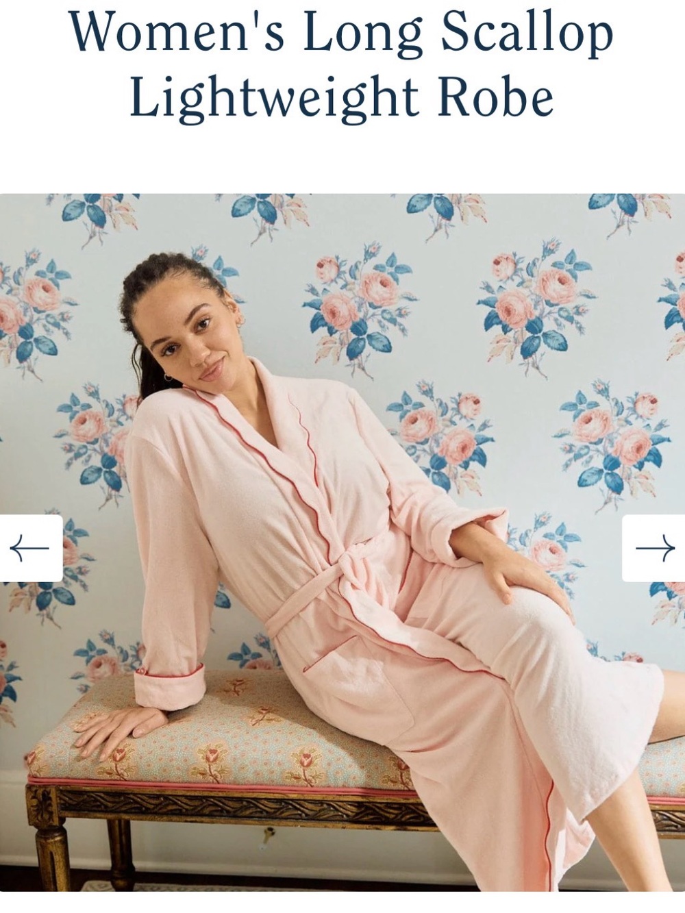 Weezie TowelsWomen's Long Scallop Lightweight Robe - Pink